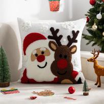 Funda De Cojín Decorativa, Funda De Almohada De Toalla Bordada, Pap Noel, Copo De Nieve, Navidad, Sala De Estar, Funda De Peach skin 18*18(CM)-1Pcs white