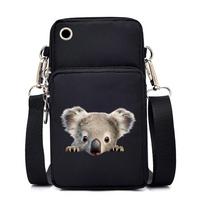 Watercolor Animal Fox Lion Panda Mini Phone Bag Cute Cartoon Small Crossbody Bag for Teens black