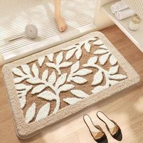 Water-absorbent Anti-slip Bath Mat Flocked Thickened Microfiber Bathroom Rug Carpet Bathroom Door Quick-drying Foot Mat 40x60cm beige