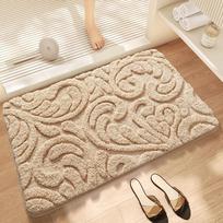 Water-absorbent Anti-slip Bath Mat Flocked Thickened Microfiber Bathroom Rug Carpet Bathroom Door Quick-drying Foot Mat 40x60cm beige
