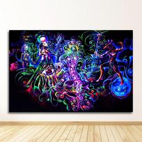 Abstraktūs paveikslai juodoje šviesoje Menas Psichodelinis Trippy Plakatų atspaudai Drobės Sienų paveikslai svetainei Namų dekoras Meno kūrinys 60X90cm Unframed