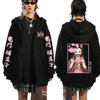 Karštas Anime Demon Slayer Kamado Nezuko Ir Kamado Tanjirou Spausdintas Su Gobtuvu Vyrams Moterims Užtraukiamas Džemperis Su Gobtuvu Harajuku Megztinis Užtraukiamas Striukė L gray