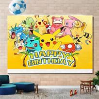 2D Cute Pikachu Pokemon Birthday Backdrop, Themed Party Photography Prop 47.2x31.5inch/120*80cm white