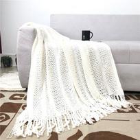Vienos spalvos megztas pledas, Susuktas dirbtinio kašmyro sofos pledas, Dienos miego pledas, Oro kondicionieriaus pledas 127*200CM beveik baltos spalvos