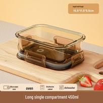 Microwave-Safe Borosilicate Glass Lunch Box with Lid & Compartments Long Single 450ml brown