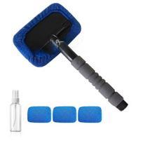 Extendable Car Windshield Cleaner with 4 Microfiber Pads Rotating Head Microfiber Cleaning Brush Windshield Cleaning Kit mėlyna