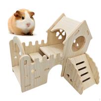 Wooden Hamster House Hut,Funny Hideaway with Climbing Ladder Habitat Maze for Small Animals Rat beige
