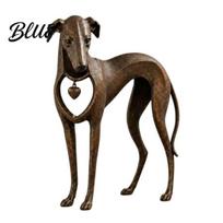 Indoor Living Space Decoration Vintage Whippet Greyhound Dog Figurine with Hanging Heart Charm Elegant Tabletop Decorative Accent Resin Animal black