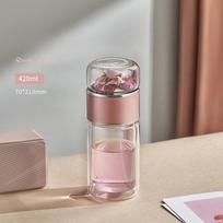Borosilikatinis stiklas Dvisienis arbatos vandens puodelis Dvisienis arbatos vandens butelis su filtru-užpilu Gerklaivė Gėrimų indų rinkinys Gėrimų indai 350ML rožinio aukso spalvos
