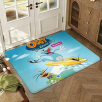Oggy and the Cockroaches Floor Mat Soft Thickened Absorbent Non-Slip Bedroom Living Room Door Mat Home Decor Flannel Rugs 40x60cm blue