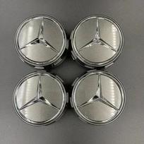 4 vnt. 75 mm automobilio ratlankio centrinis dangtelis, skirtas Mercedes Benz logotipui A45 CLA45 C63 GLA45 G63 ženklui, automobilio ratų gaubtelių apdaila A0004000900 CV1 pilka