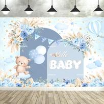 Blue Pink Bear Baby Shower Backdrop We Can Bearly Wait Banner for Bear Baby Shower Decorations Newborn Photo Props Background Polyester 300x200cm gray