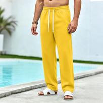 Vyriškos laisvos tiesaus kirpimo sportinės kelnės su drapiruotu audiniu, kasdieniai bėgimo šortai sportinei aprangai XXXXXL geltona