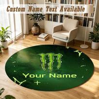 Round Rug Custom NameMonster Energy Pattern Non Slip Carpet Home Floor Decor 80cmx80cm black