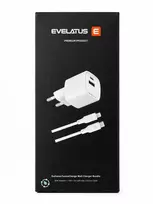 Įkroviklis Evelatus Adapteris Evelatus FusionChage Wall Charger Bundle 20W Power Adapteris - 60W USB-C to Lightning Silicone Cable Baltas RLC-542 LC