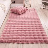 Pūkuotas dirbtinio triušio kailio kilimas miegamojo grindų kilimėlis prabangus pliušinis zoninis kilimas minkšti neslystantys kilimai vaiko kambario sofos dekoras skalbiamas kilimas 60X180CM rožinė