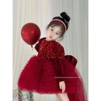 Girl S Red Sequin Bow Flower Girl Dress Formal Gown 100cm raudona