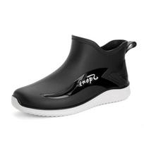 Fashion rain shoes men's low tube non-slip fishing rain boots waterproof shoes fleece warm kitchen rubber shoes car wash overshoes 44 black