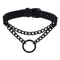 Gotikinis chokeris, dirbtinės odos gotikinis chokeris, reguliuojamas metalinis O žiedo grandinėlės apykaklė, šaunus juoda