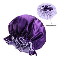 Night Sleep Hats Double Layer Head Cover Fashion Shower Cap Adjustable Silk Satin Bonnet Lady Silk For Women One Size black