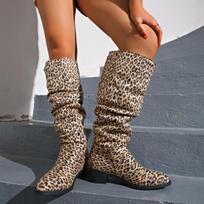 Fashion Med Heel Boots Women's Rubber Shoes Rain Winter Footwear  Round Toe 2025 Over-the-Knee Autumn Leopard Ladies Western Lace-Up PU 39 brown