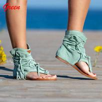 Moteriškos Romos moteriškos segtuko pirštinės senoviniai batai su kutais sandalai Gladiator Retro mados vasaros laisvalaikis 40 žalia
