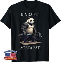 Workout Fitness Kinda Fit Sorta Fat Gym Panda Weightlifting Unisex T-Shirt S gray