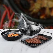 Round Non-stick BBQ & Vegetable Grill Pan with Handles Brown Rectangular Non-stick Baking Pan gray