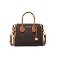 Michael Kors MK Mercer Senovinio gėlių rašto Spalvų blokų Užraktas Dekoracija Dirbtinės odos Rankinė ant peties Crossbody krepšys Mažas Moteriški krepšiai 30S9GM9S1B-200 Basic Set (Bag+Dust Bag) brown