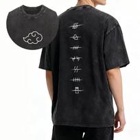 Akatsuki Clan Naruto Anime Vintažiniai skalbti didelio dydžio medvilniniai gatvės stiliaus marškinėliai S black
