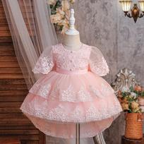 Siuvinėta nėriniuota princesės suknelė mergaitėms - Pūstas tinklinis krikšto chalatas 90cm/12-18 Months white