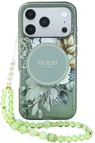 Dėklas Guess IML Flowers Pearl Strap MagSafe iPhone 18 Pro / 17 Pro žalias