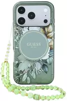 Dėklas Guess IML Flowers Pearl Strap MagSafe skirtas iPhone 18 Pro Max / 17 Pro Max žalias
