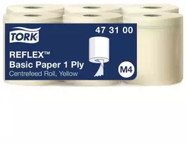 Essity Denmark As Popieriniai rankšluosčiai, Tork Reflex Basic 473100, 1 sluoksnio, 300 m, geltoni, pakuotė iš 6 vnt.