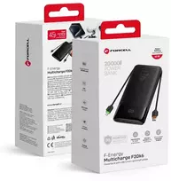 FORCELL F-ENERGY F20K6 Multicharge powerbank with built-in cables Type C and Lightning PD QC3.0 3A 35W 20000 mAh juodas