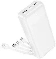 Powerbank Hoco 20000 mAh 2A with four built-in cables USB A + USB C+ Lightning + Micro USB J163A baltas