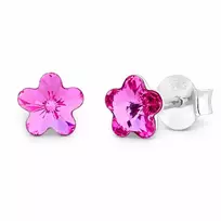 Diamond Sky Jewelry Sidabriniai auskarai moterims Diamond Sky „Sunny Flower (Fuchsia)“ su Swarovski kristalais