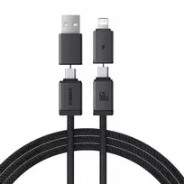 Kabelis Baseus Versatile 60W USB-C - USB-C su adapterami USB-A i Lighting 1m - juoda