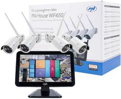 Vaizdo stebėjimo rinkinys PNI House WiFi650 – 4 Full HD „Wi-Fi“ P2P kameros ir 12 colių LCD monitorius