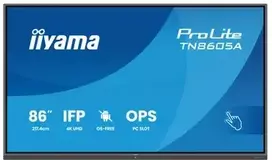 Monitorius IIYAMA TN8605A-B1AG 86 colių IFP be OS 40 taškų DeepContrast IR+ su nuliniu tarpu – oro klijavimas, apsauga nuo atspindžių ir antibakterinė danga