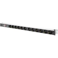 Digitus ilgintuvas DN-95435, 12 lizdai, 16A, 230V, 3680W, 2m kabelis, 19 colių, 1U, aliuminio profilis, viršįtampių apsauga