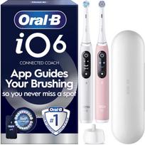 Oral-B elektrinis dantų šepetėlis iO6 Duo, baltas ir rožinis, kelioninis dėklas, magnetinė pavara, slėgio jutiklis