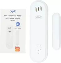 PNI Safe House HS301 magnetinis kontaktas su „Wi-Fi“, skirtas durų/langų stebėjimui per „Tuya Smart“ programėlę, 80 dB garsinis signalas, integruotas garsiakalbis, reguliuojamas garsumas, įjungimo/išjungimo funkcija, 3V maitinimo šaltinis