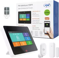 PNI SafeHouse HS670 WiFi GSM 4G belaidė signalizacijos sistema, spalvotas jutiklinis ekranas, 99 belaidės zonos, palaiko 5 telefono numerius, aliarminiai skambučiai ir SMS, suderinama su „Tuya Smart“ programėle.