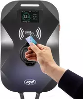 PNI KW22 WiFi 32A įkrovimo stotelė, 22KW, elektromobiliams, 85V – 415V, trifazė, 2 tipo laidas su 7 kontaktais, 3,5 colio ekranas, valdymas programėle, įkrovimo aktyvavimas programėle ir RFID kortele, IP55