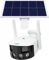 PNI IP590 belaidžio vaizdo stebėjimo kamerų rinkinys su dviem objektyvais, 2 x 2MP, 180 laipsnių kampu, su fotovoltine saulės baterija, 60W galia su 20A akumuliatoriumi, 12V išvestis