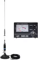 PNI S75 CB antena, 75 cm, su „butterfly“ tipo laikikliu, 125 mm magnetu ir PNI SWR-300 reflektometru SWR matavimui