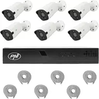 PNI House IP716J POE NVR vaizdo stebėjimo komplektas, 6 PNI IP818J 8MP kameros ir 6 20 metrų UTP CAT6 kabeliai komplekte
