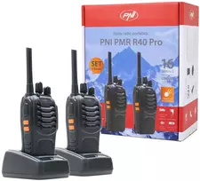 Nešiojama radijo stotelė PNI PMR R40 Pro, komplektas iš 2 vnt., 0.5W, ASQ, TOT, monitorius, programuojama, 1200mAh baterijos, įkrovikliai ir ausinės komplekte