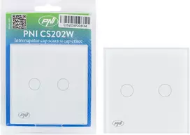Laiptinis jungiklis ir dvigubas kryžminis jungiklis su PNI CS202W stikliniu jutikliniu paviršiumi, baltas su LED indikatoriumi, 800W / jungiklis